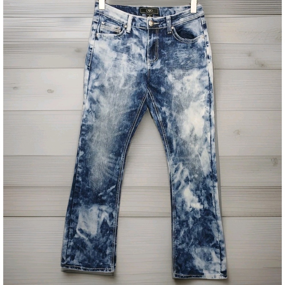 Womens Y2K Size 10 Cato Acid Wash Distressed ‎ Denim Bootcut Jean Winged Pockets